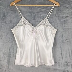 Vintage Womens Top Medium Y2K Fairy Coquette Floral Lace Satin Cami Feminine